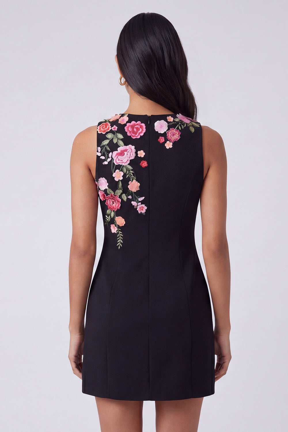 Black Round Neck Floral Sleeveless Short Wedding Guest Dress