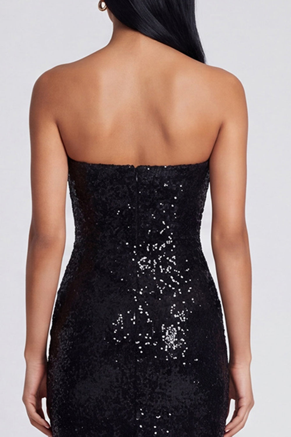 Sparkly Black Sheath Sequins Floral Strapless Maxi Beaded Wedding Guest Dress