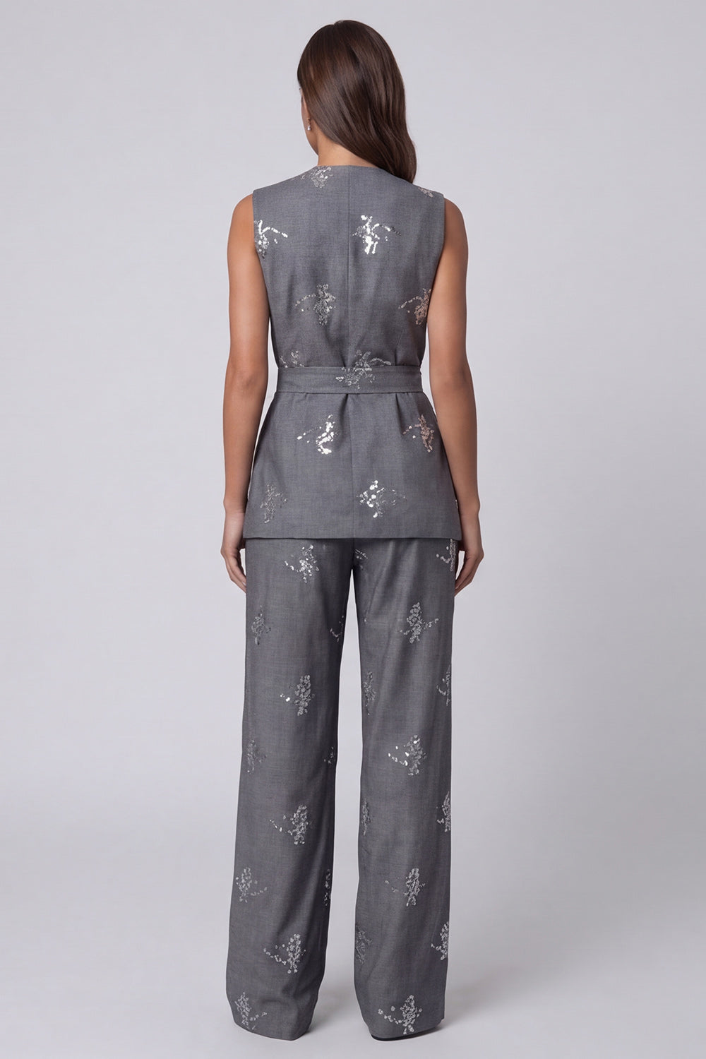 Sparkly Dark Grey V Neck 2 Piece Business Suits with Sequins