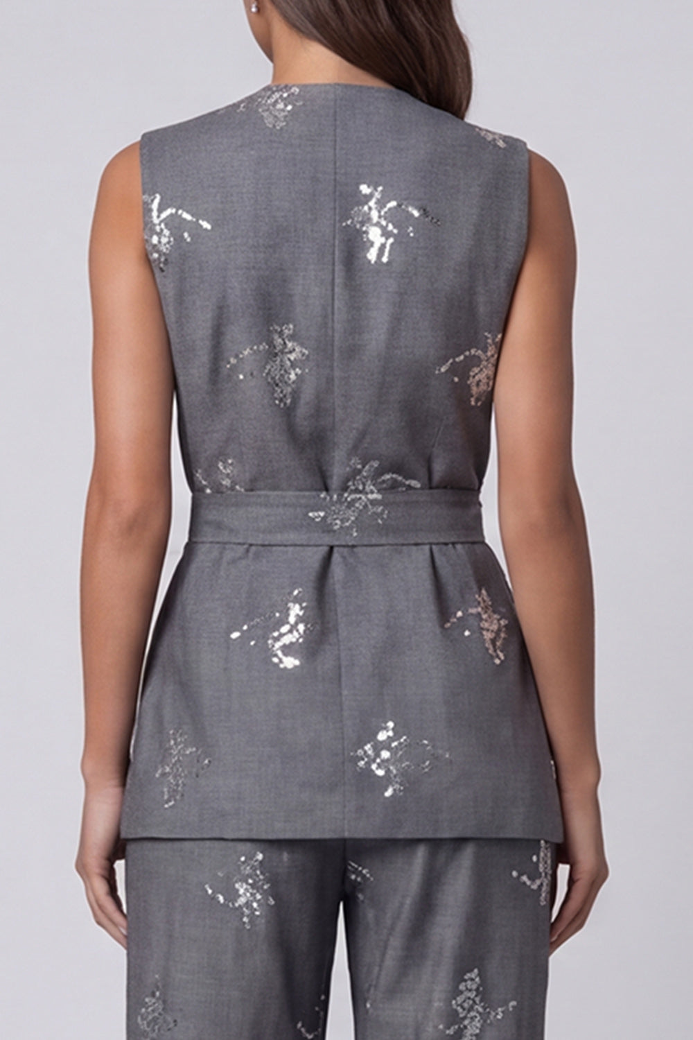 Sparkly Dark Grey V Neck 2 Piece Business Suits with Sequins