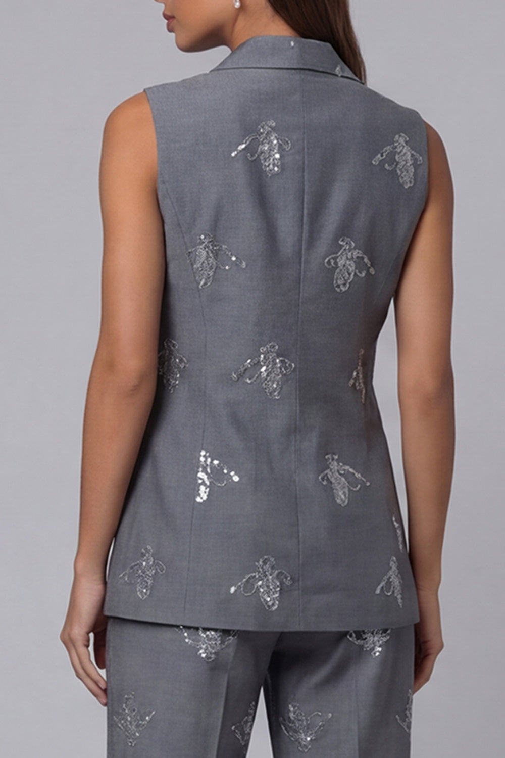 Sparkly Peak Lapel Dark Grey 2 Piece Double Breasted Business Suits