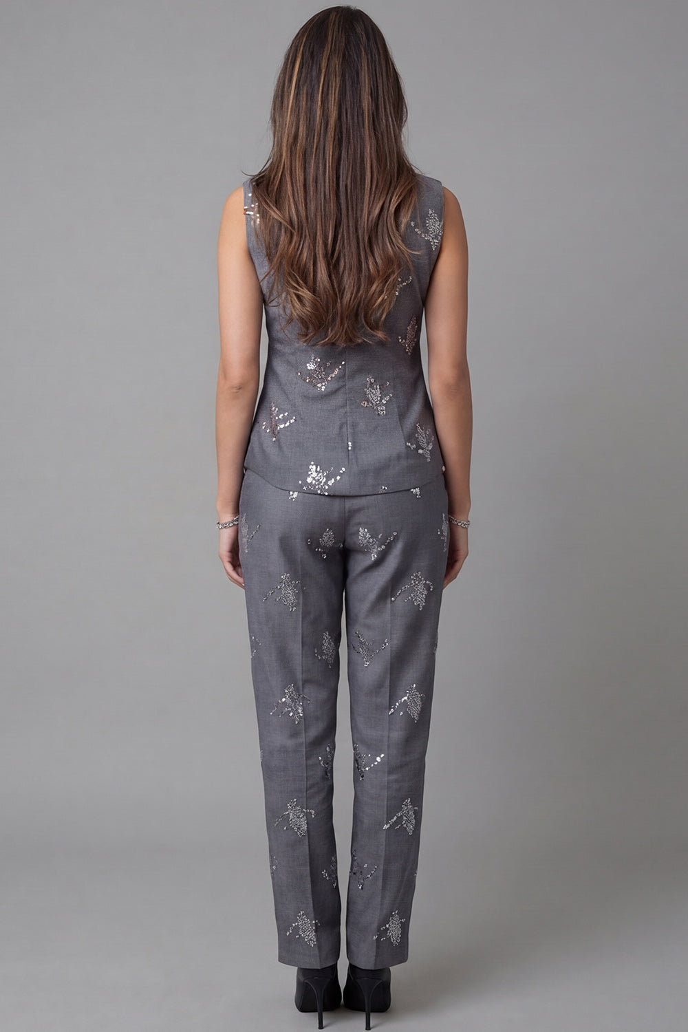 Sparkly Dark Grey Single Breasted 2 Piece Business Suits with Sequins