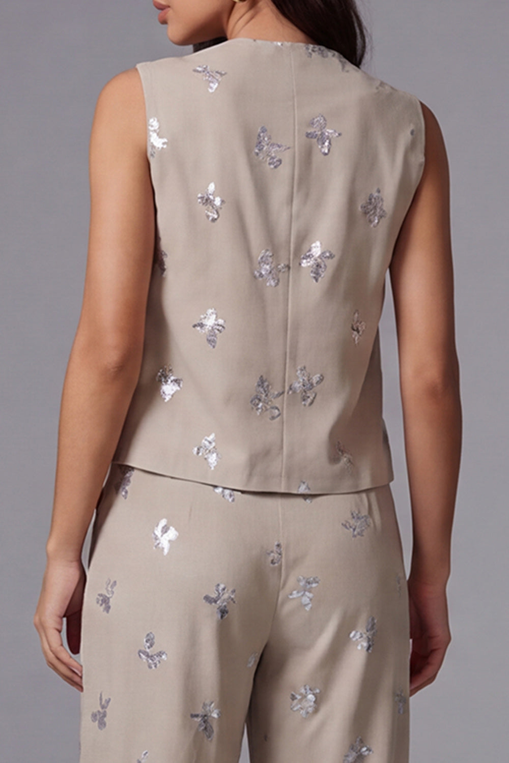 Sparkly Khaki 2 Piece Single Breasted Sleeveless Business Suits