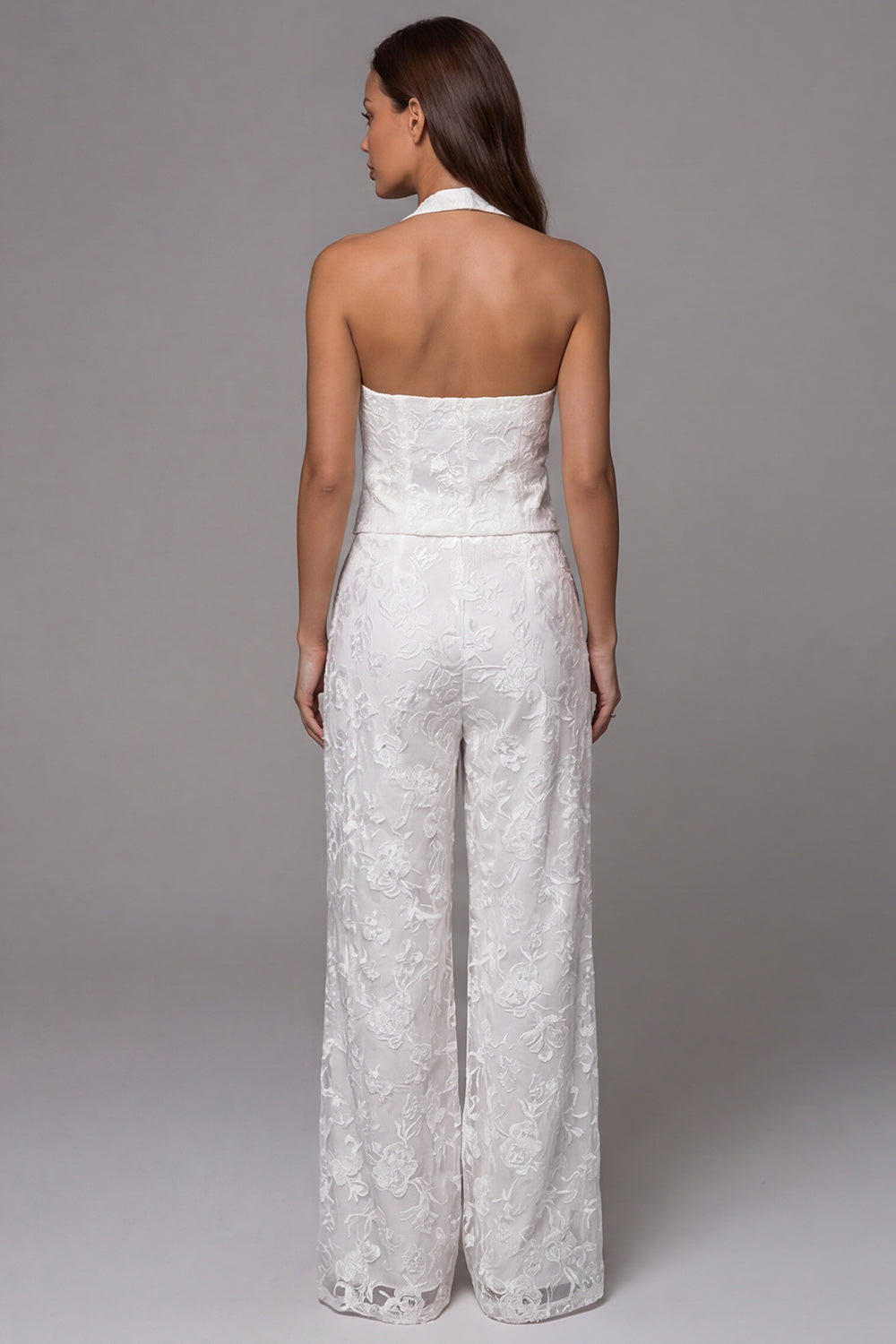 2 Piece Ivory Halter Single Breasted Floral Business Suits