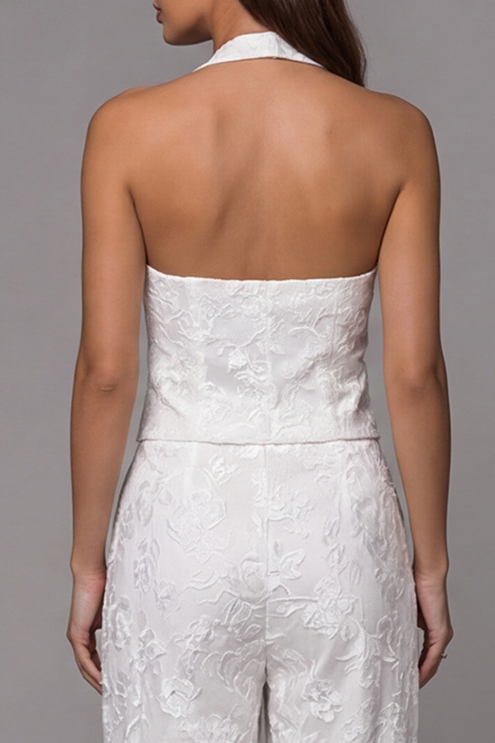 2 Piece Ivory Halter Single Breasted Floral Business Suits