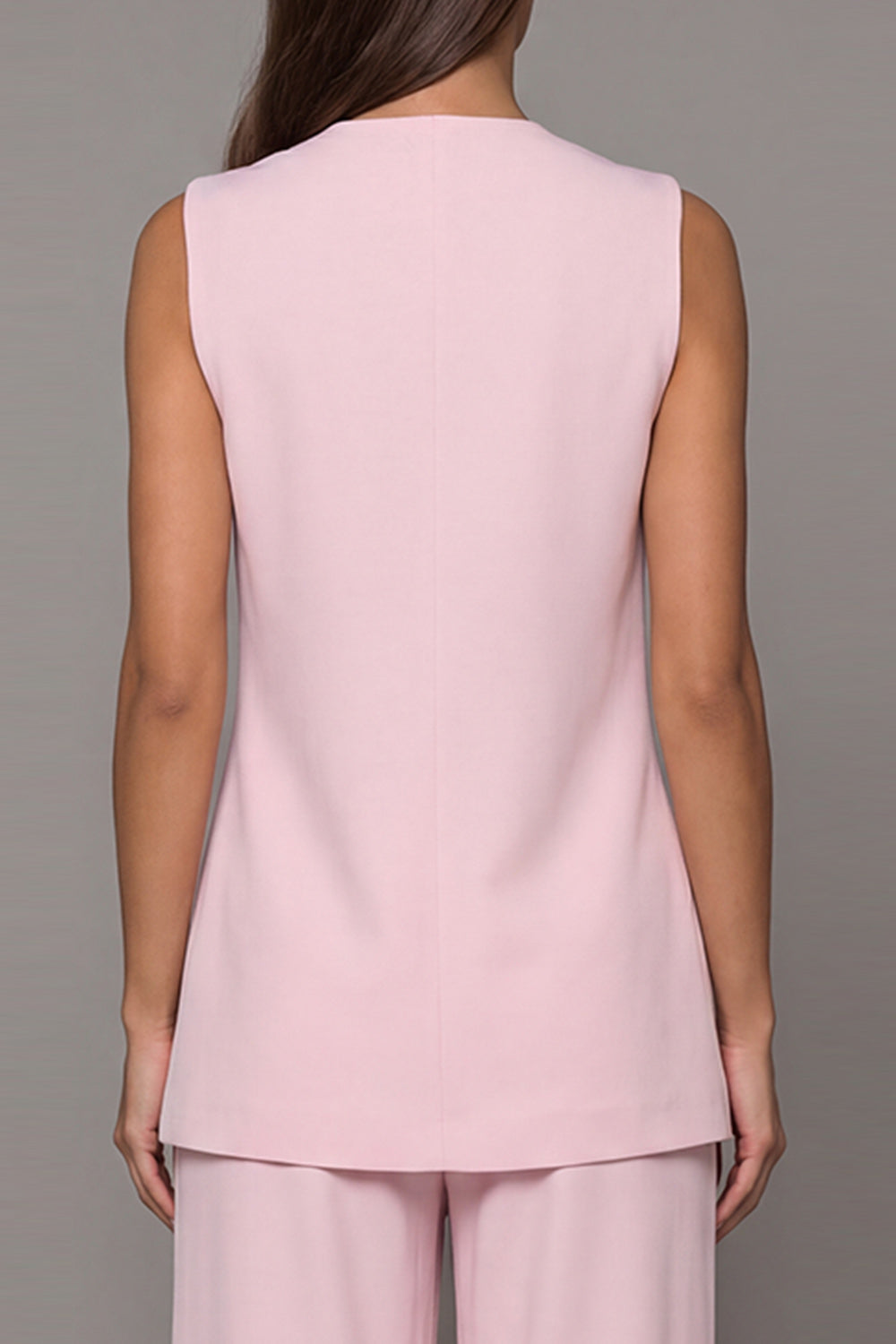 Pink 2 Piece V Neck Wide Leg Business Suits with Sash
