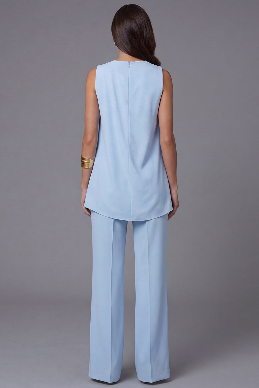 Sky Blue 2 Piece Asymmetrical Hem Wide Leg Business Suits