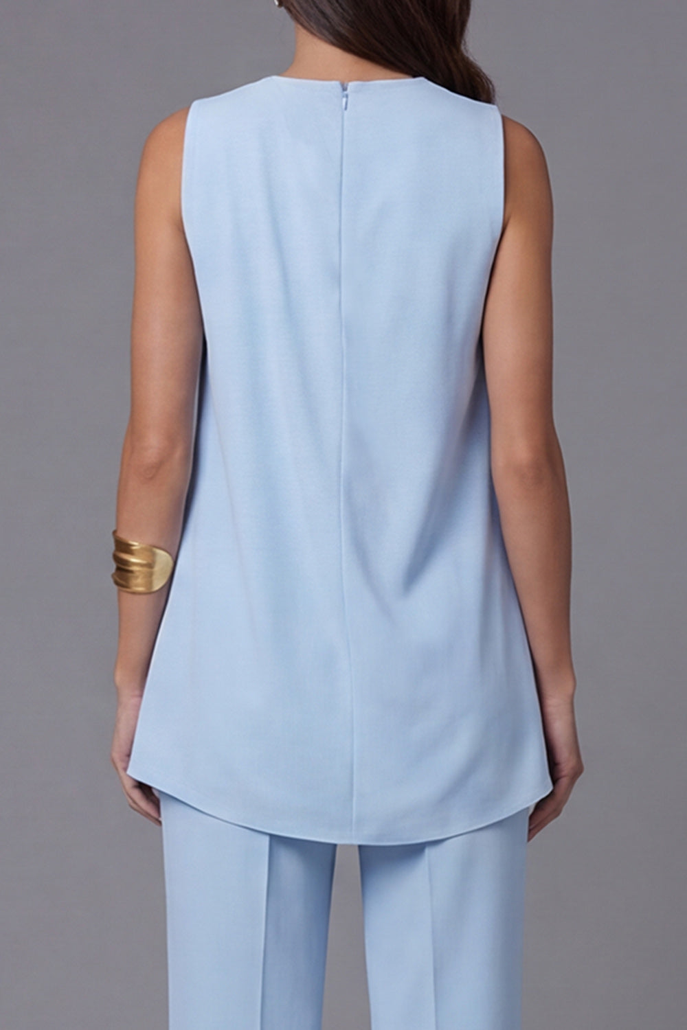 Sky Blue 2 Piece Asymmetrical Hem Wide Leg Business Suits