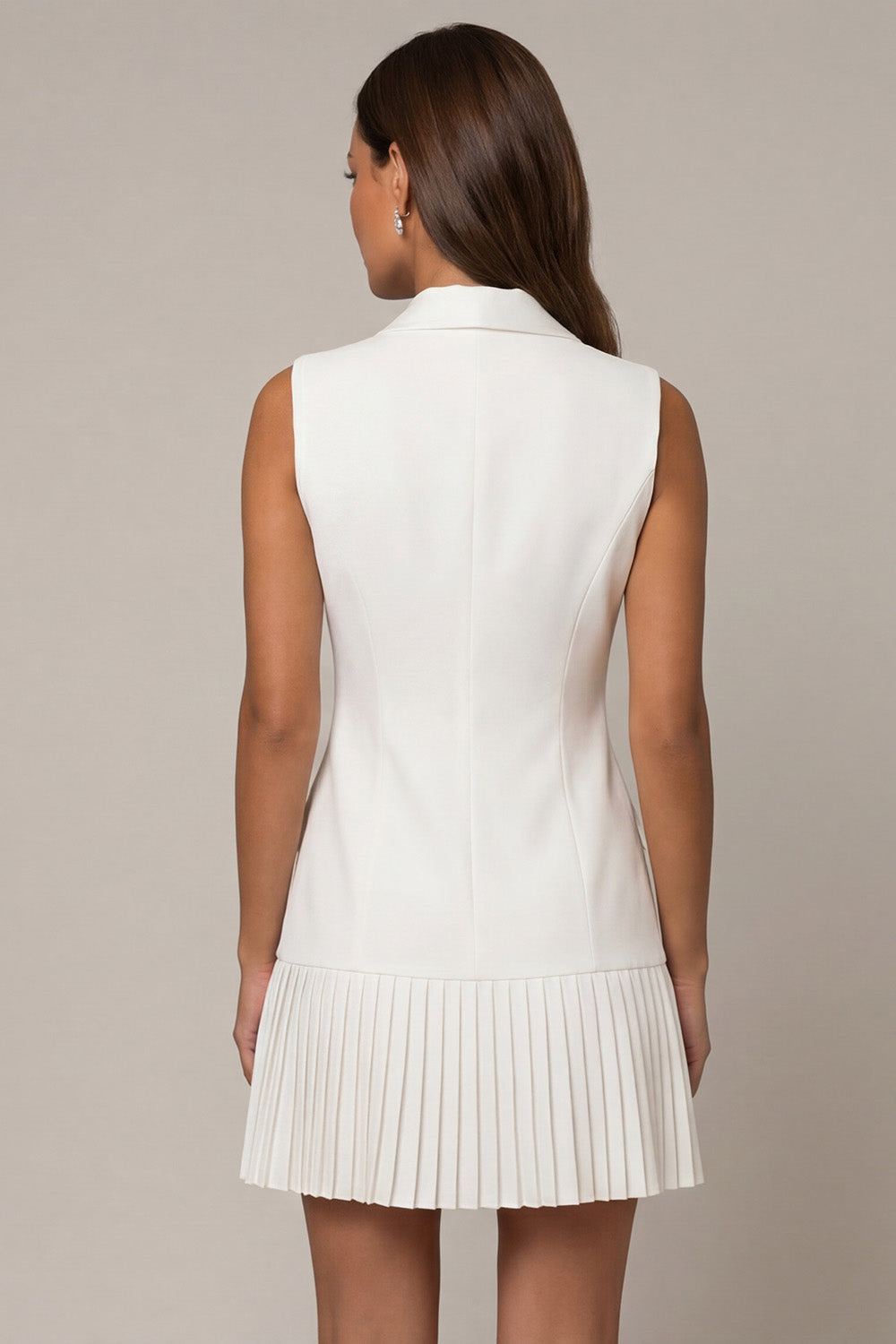 White Shawl Lapel Double Breasted Mini Blazer Dress with Pleats