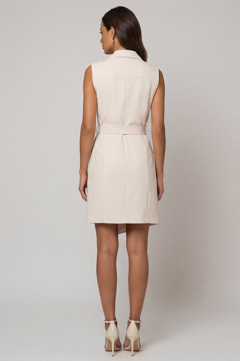 Ivory Double Breasted Peak Lapel Short Blazer Dress with Sash