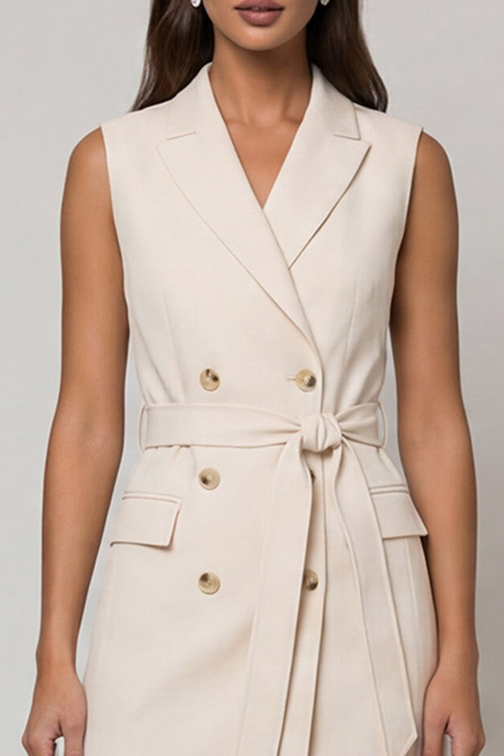 Ivory Double Breasted Peak Lapel Short Blazer Dress with Sash