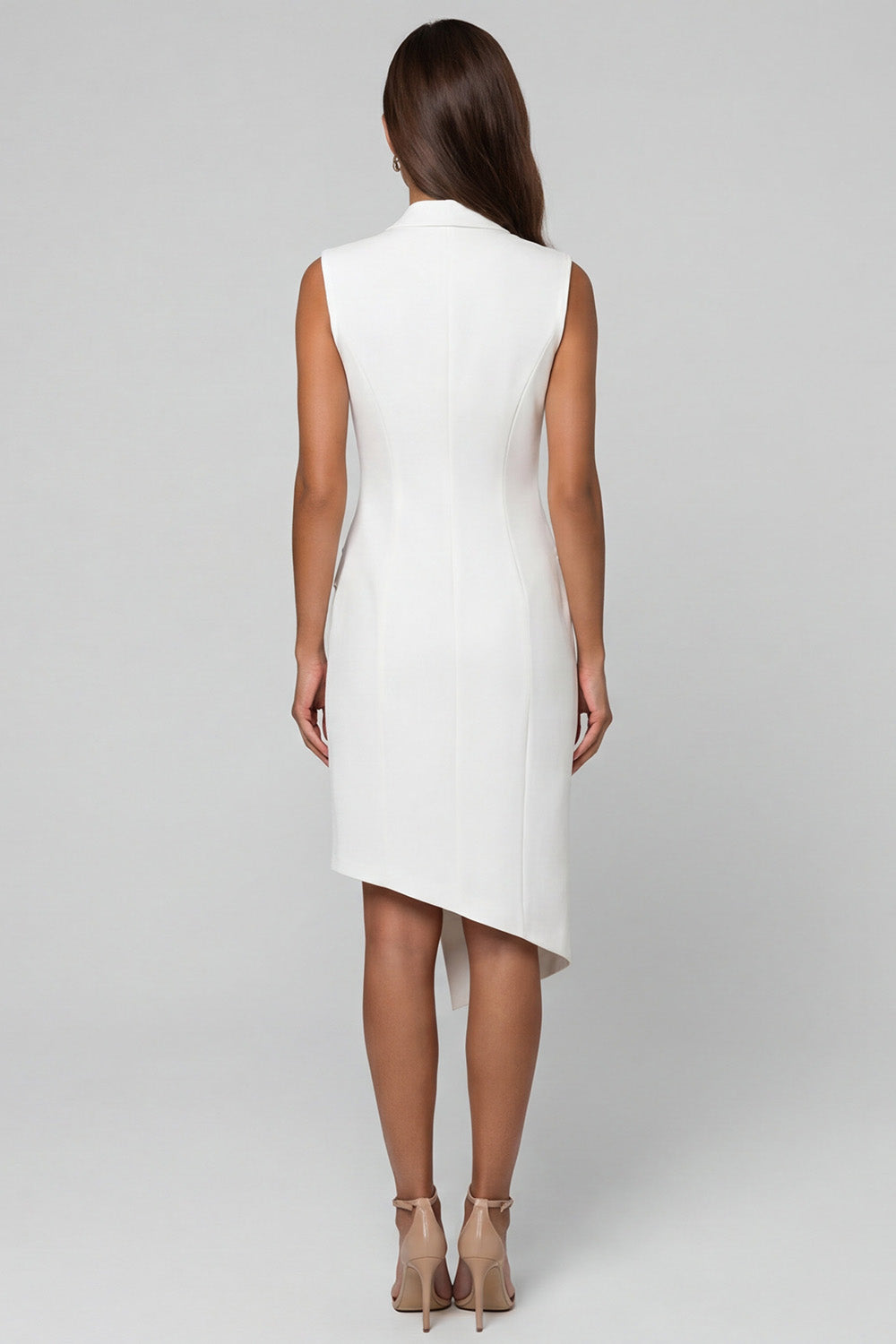 White Notched Lapel Double Breasted AsymmetricalBlazer Dress