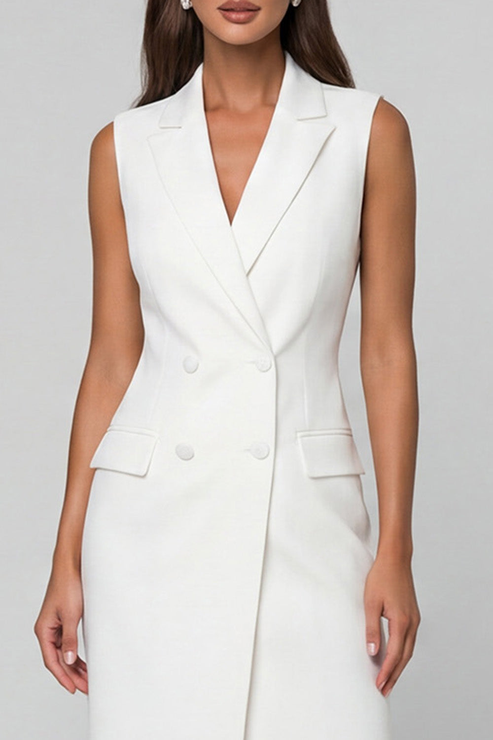 White Notched Lapel Double Breasted AsymmetricalBlazer Dress