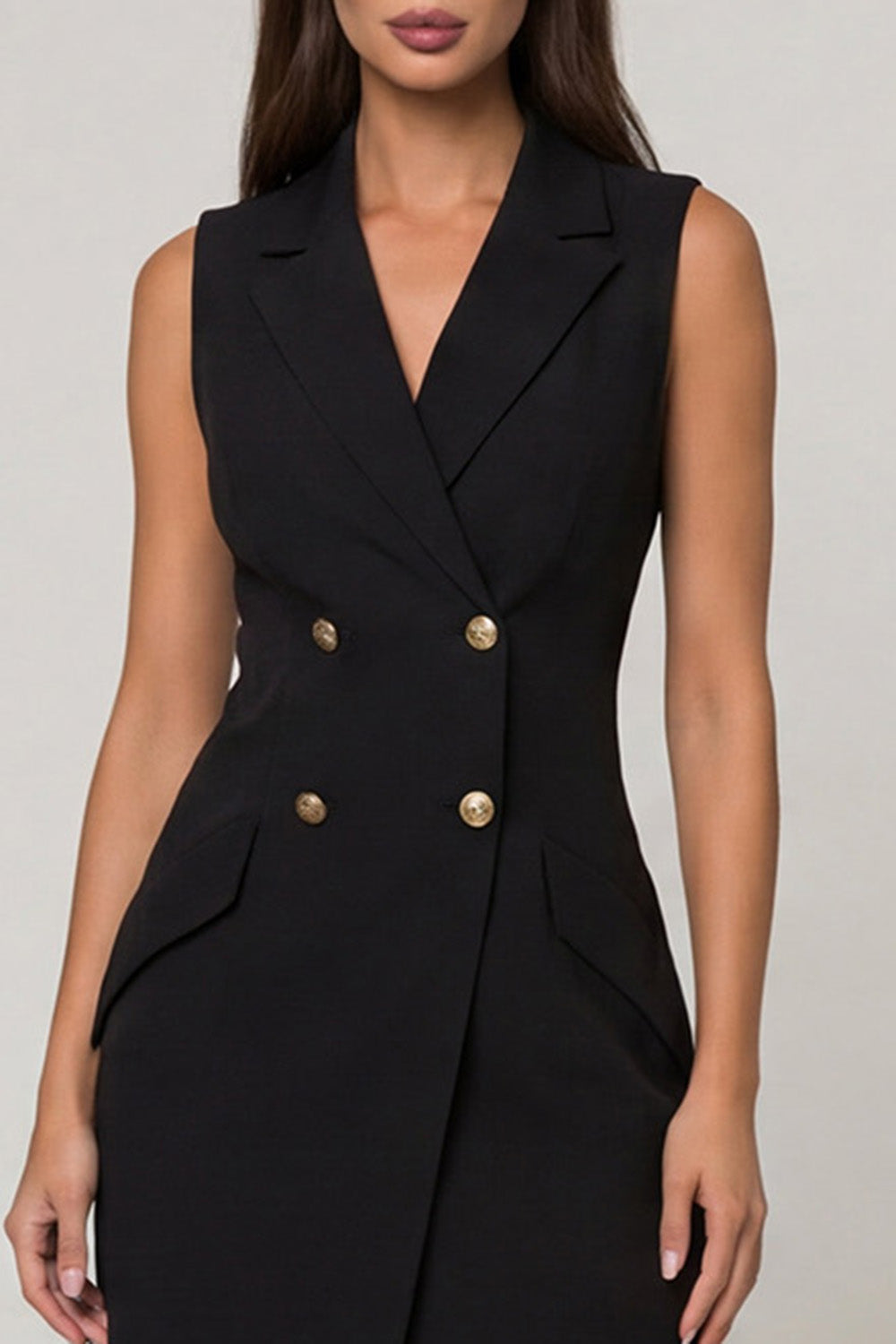 Black A Line Double Breasted Notched Lapel Short Blazer Dress