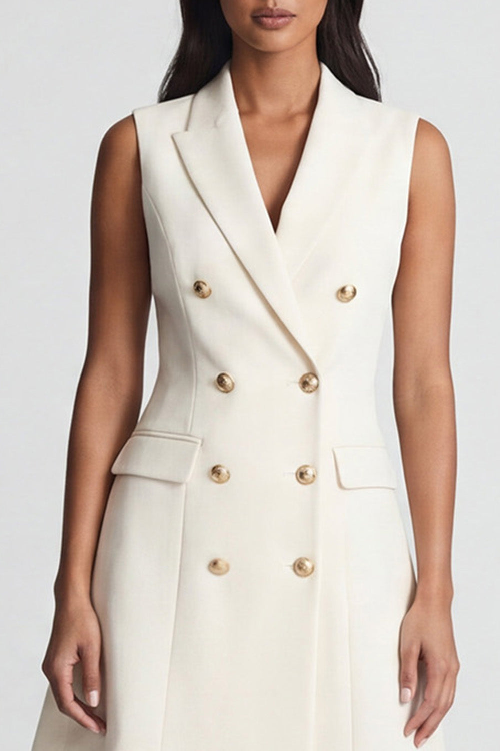 Simple Ivory A Line Double Breasted Peak Lapel Mini Blazer Dress