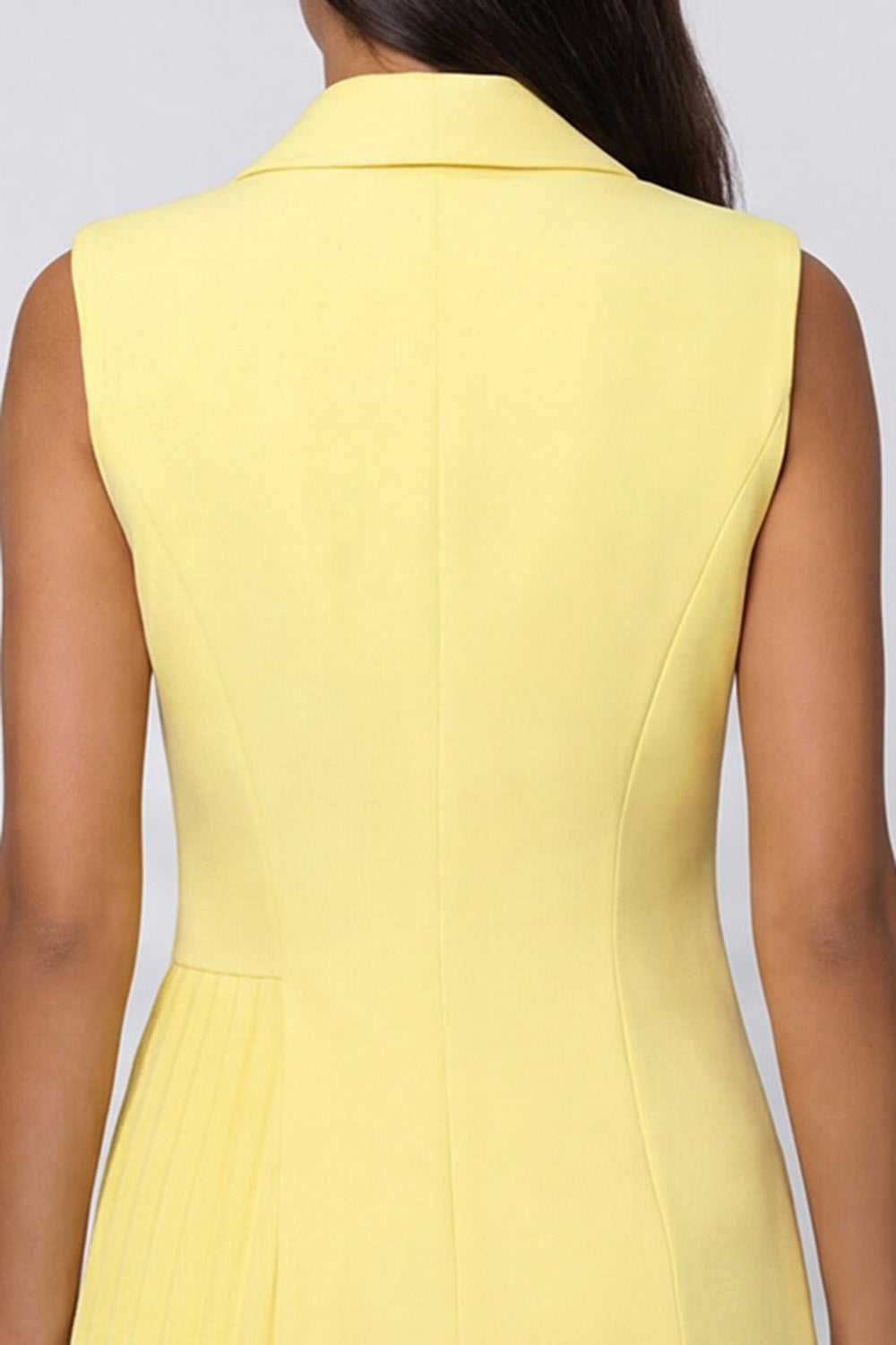 Butter Yellow Pleated Shawl Lapel Double Breasted Mini Blazer Dress