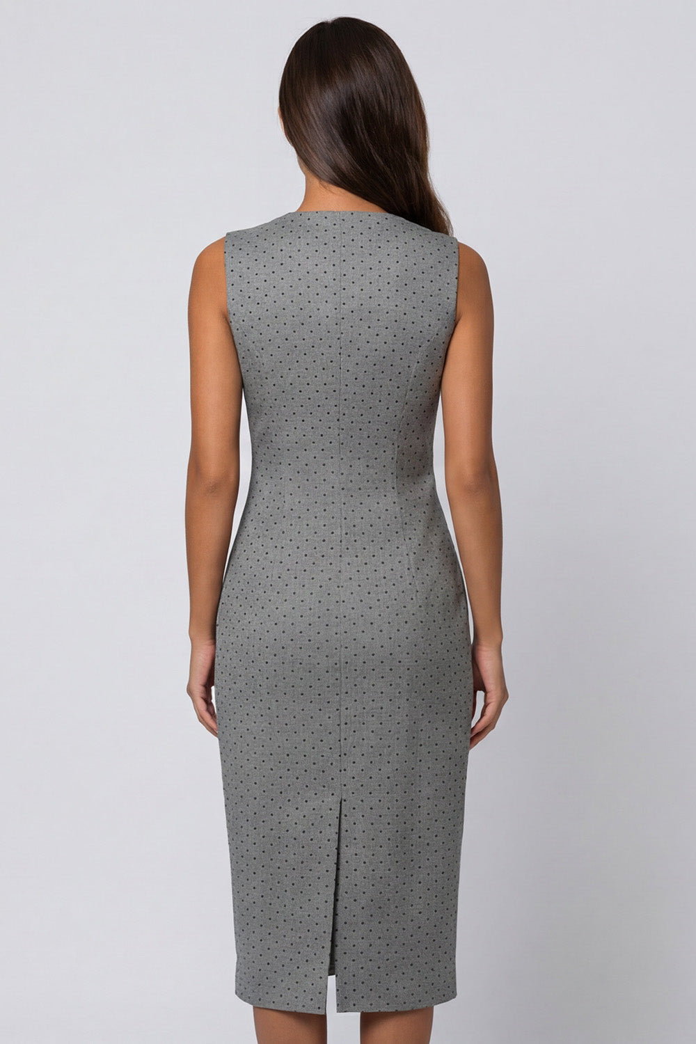 Grey Polka Dots Double Breasted V Neck Slim Fit Mini Blazer Dress with Slit