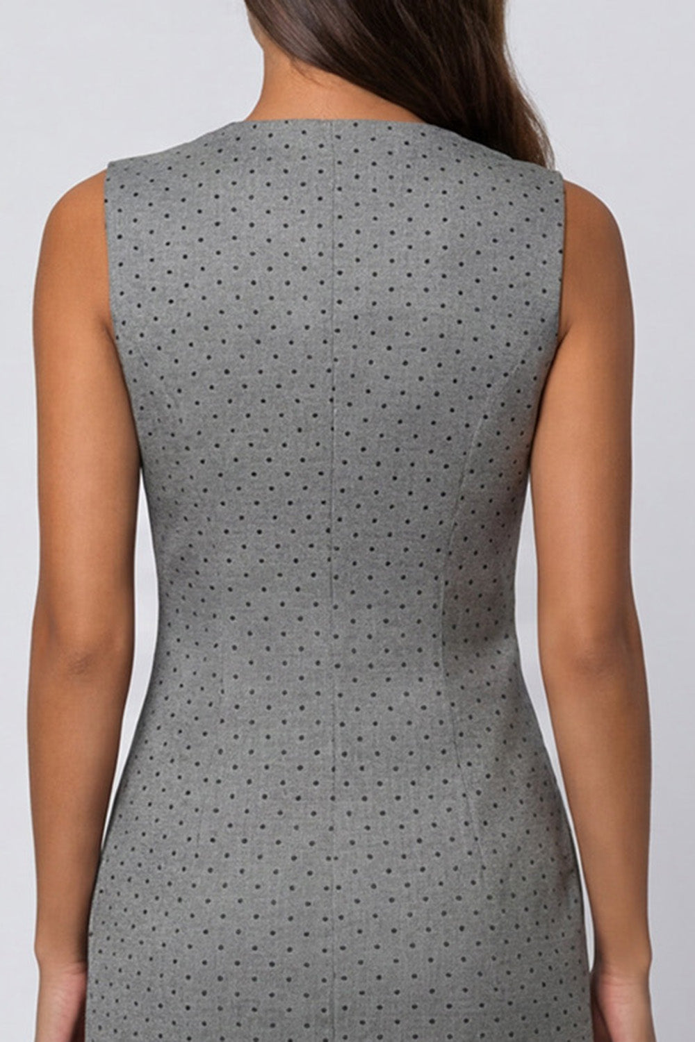Grey Polka Dots Double Breasted V Neck Slim Fit Mini Blazer Dress with Slit