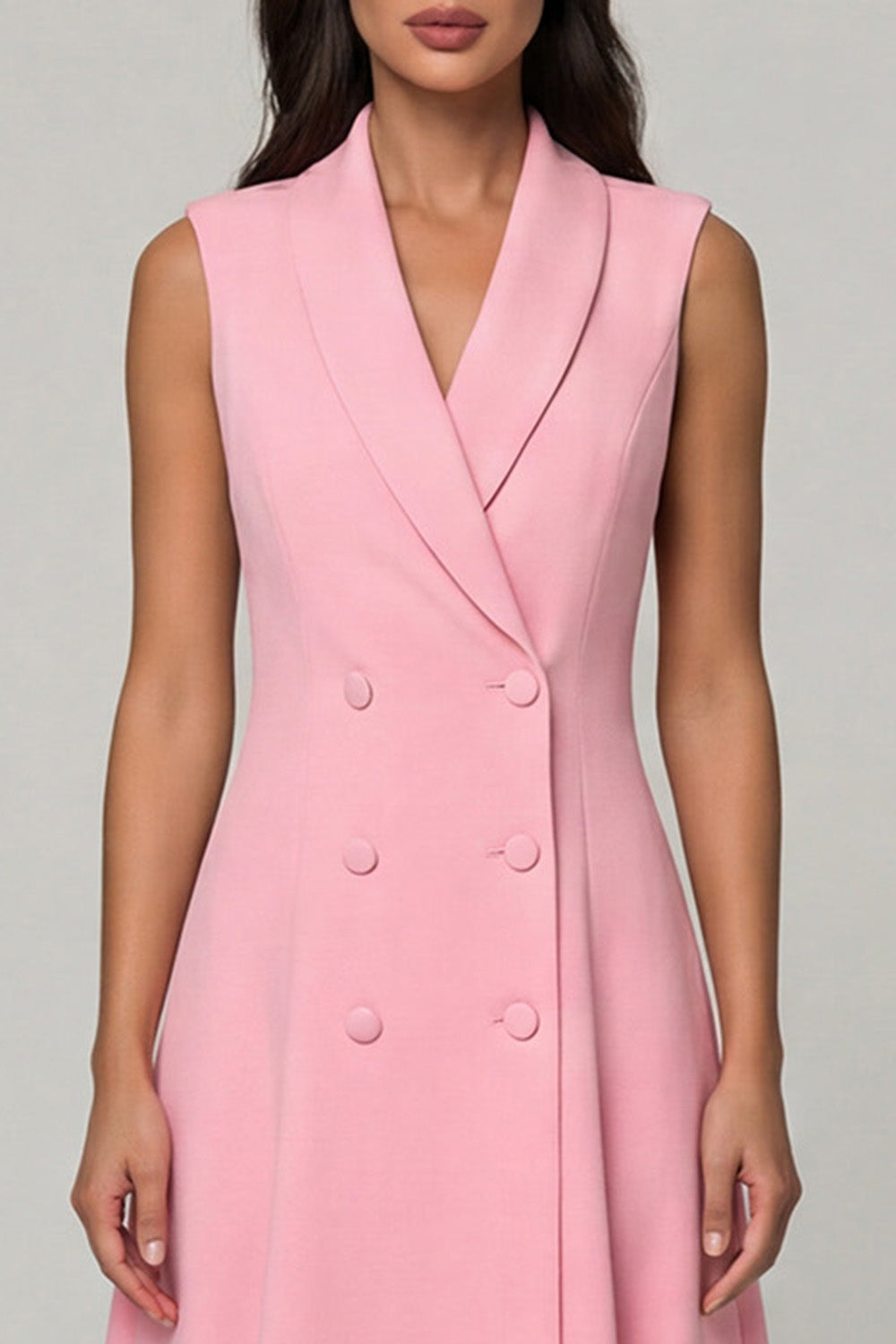 Pink Shawl Lapel Double Breasted A Line Midi Blazer Dress
