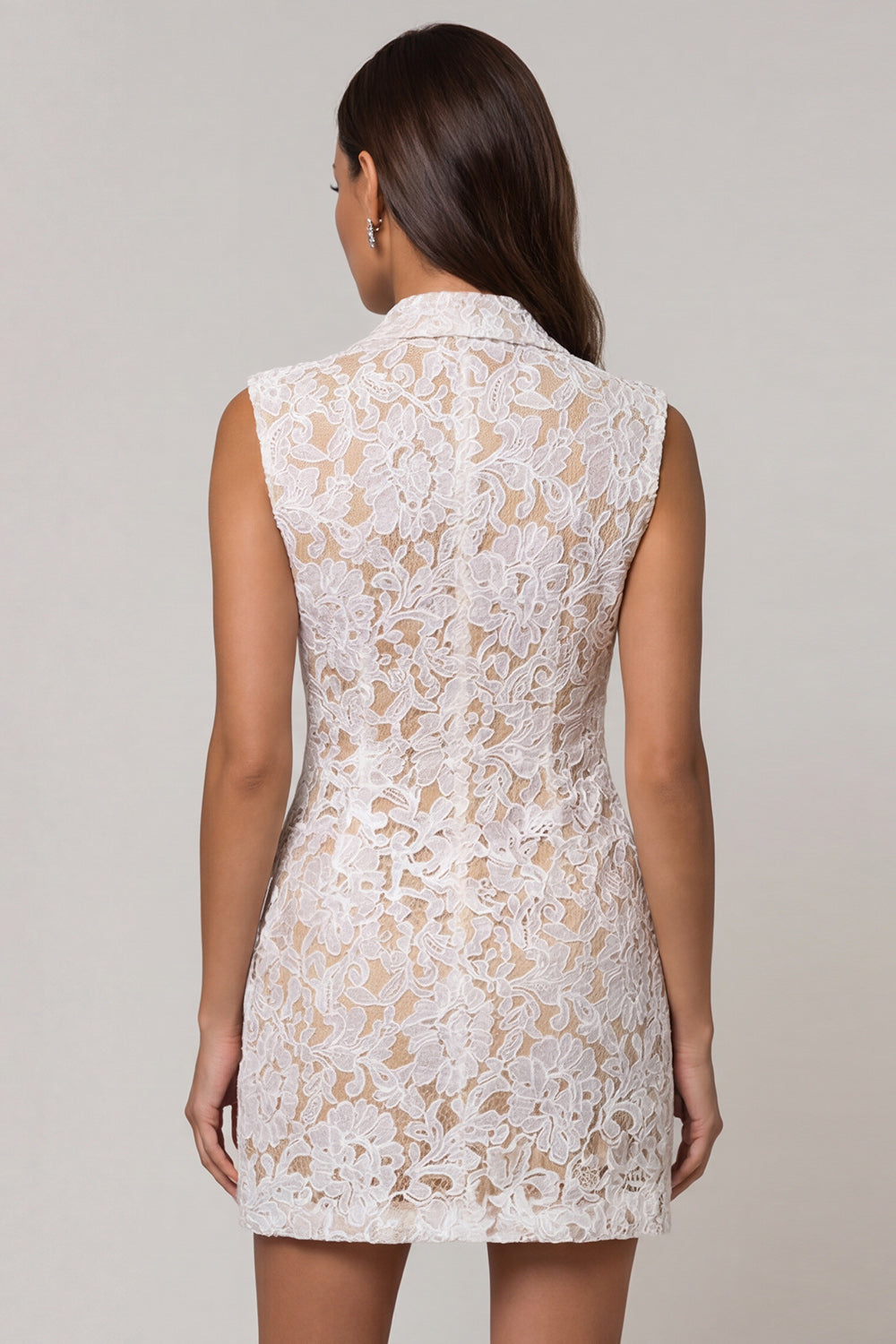 Ivory Lace Double Breasted Peak Lapel Slim Fit Mini Blazer Dress