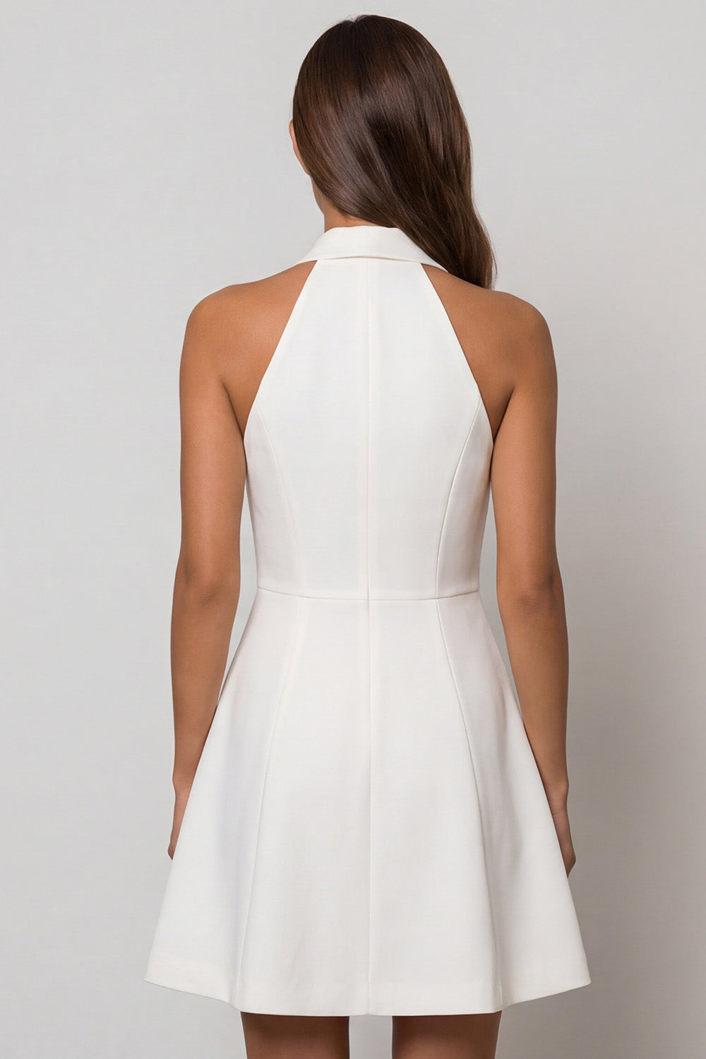 Simple White Halter Single Breasted Peak Lapel Mini Blazer Dress