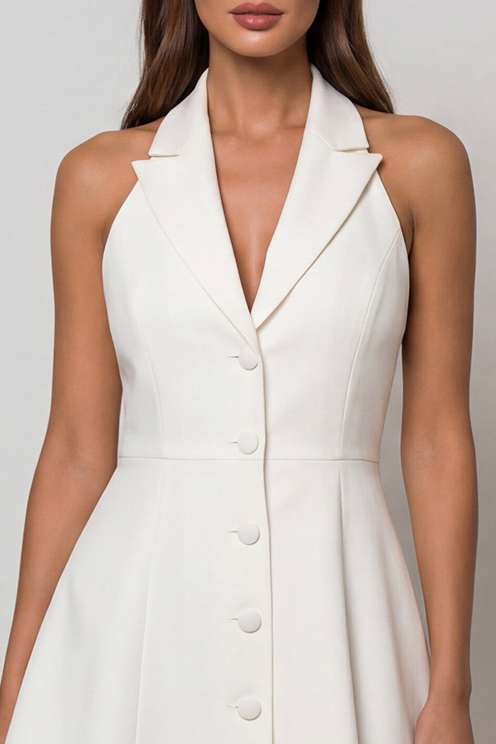 Simple White Halter Single Breasted Peak Lapel Mini Blazer Dress