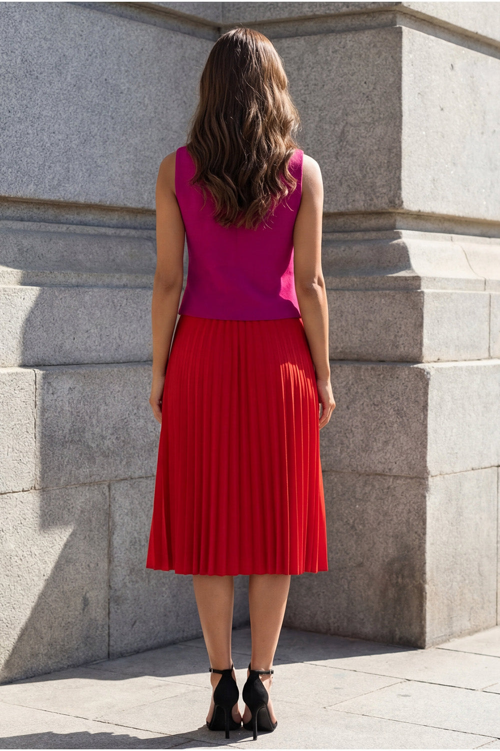Fuchsia and Red Pleated Single Breasted 2 Piece Business Suits