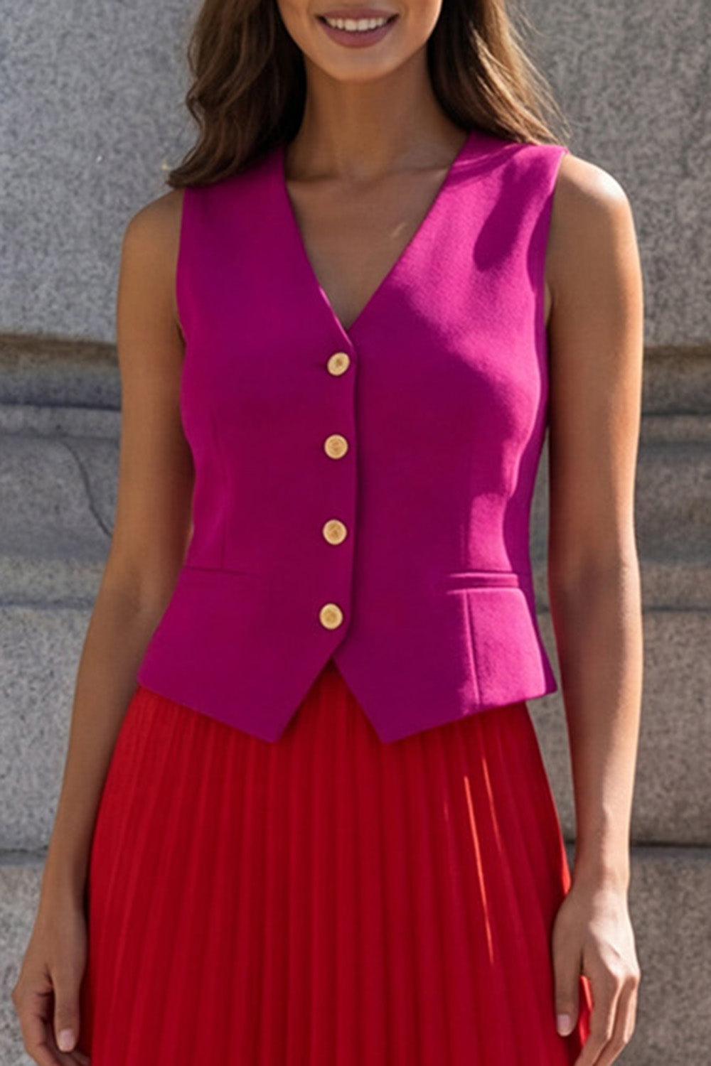 Fuchsia and Red Pleated Single Breasted 2 Piece Business Suits