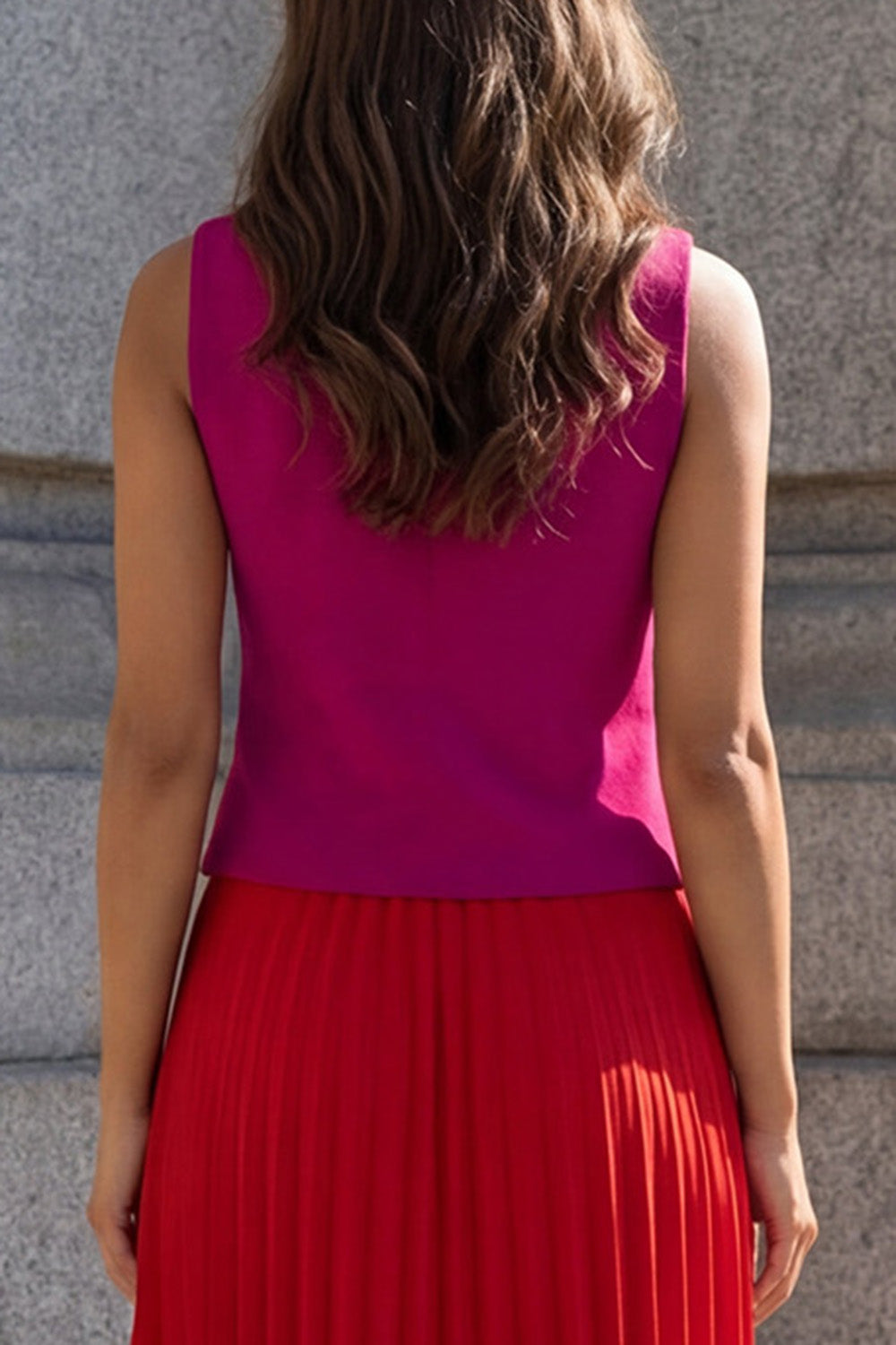 Fuchsia and Red Pleated Single Breasted 2 Piece Business Suits