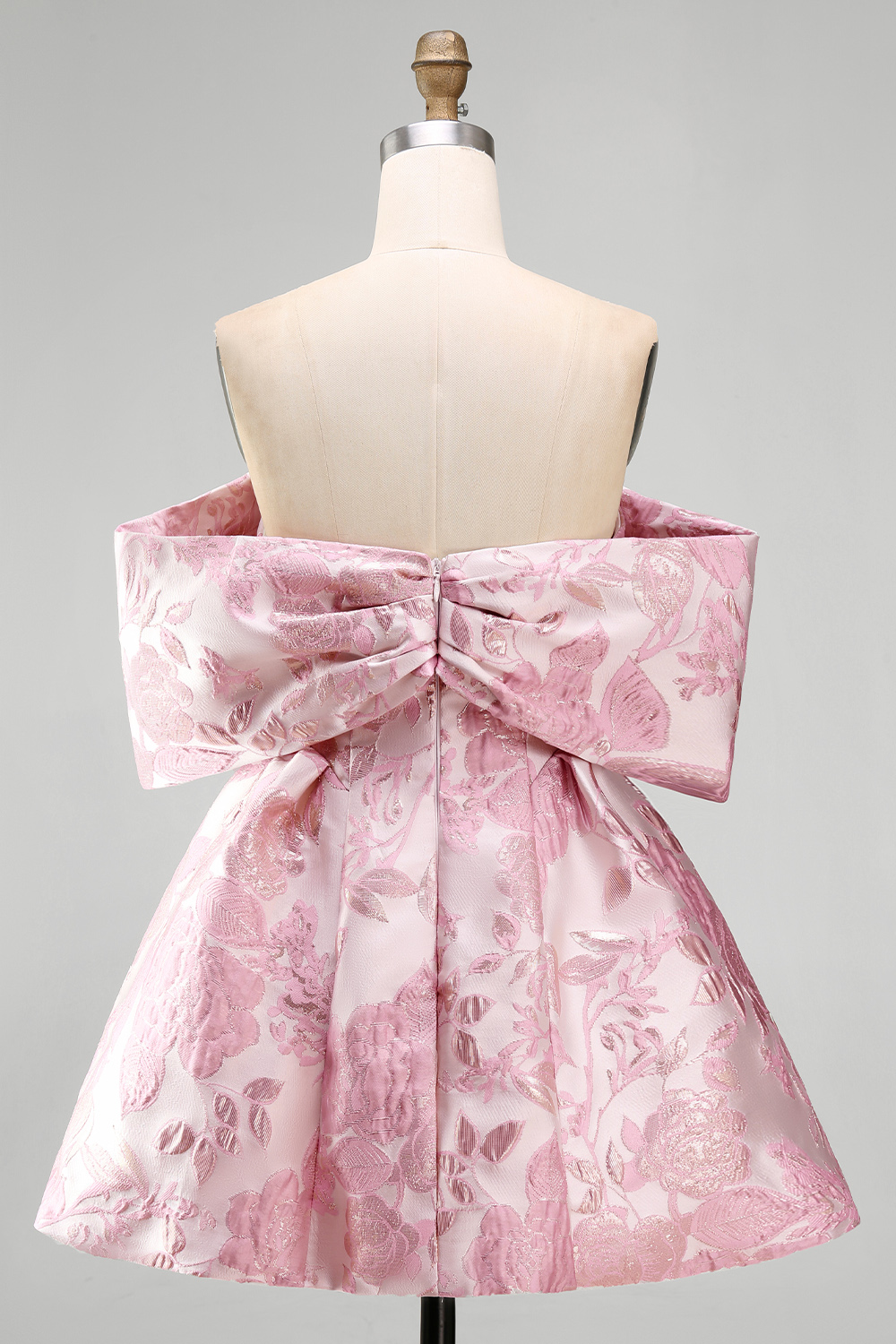Pink A Line Floral Off the Shoulder Mini Wedding Guest Dress with Bow