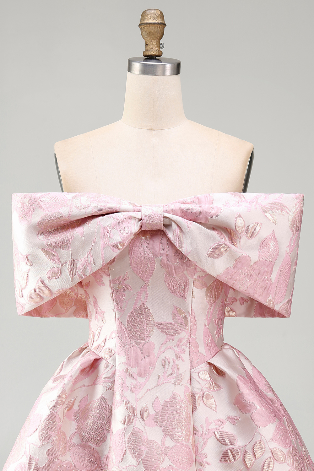 Pink A Line Floral Off the Shoulder Mini Wedding Guest Dress with Bow