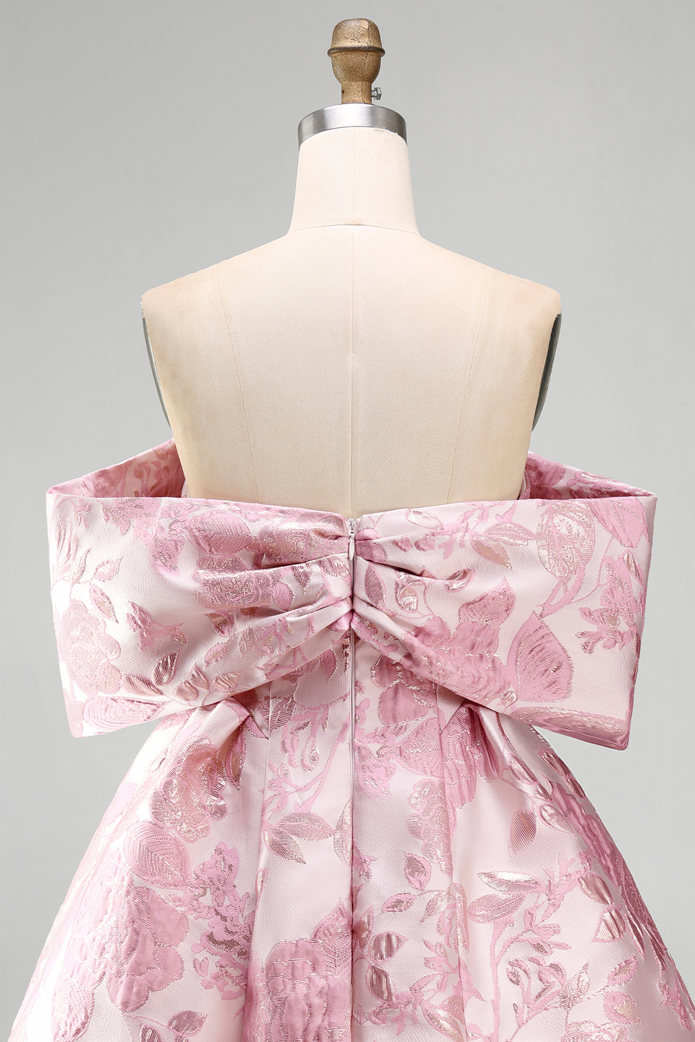 Pink A Line Floral Off the Shoulder Mini Wedding Guest Dress with Bow