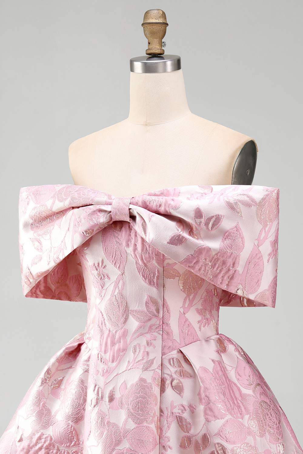 Pink A Line Floral Off the Shoulder Mini Wedding Guest Dress with Bow