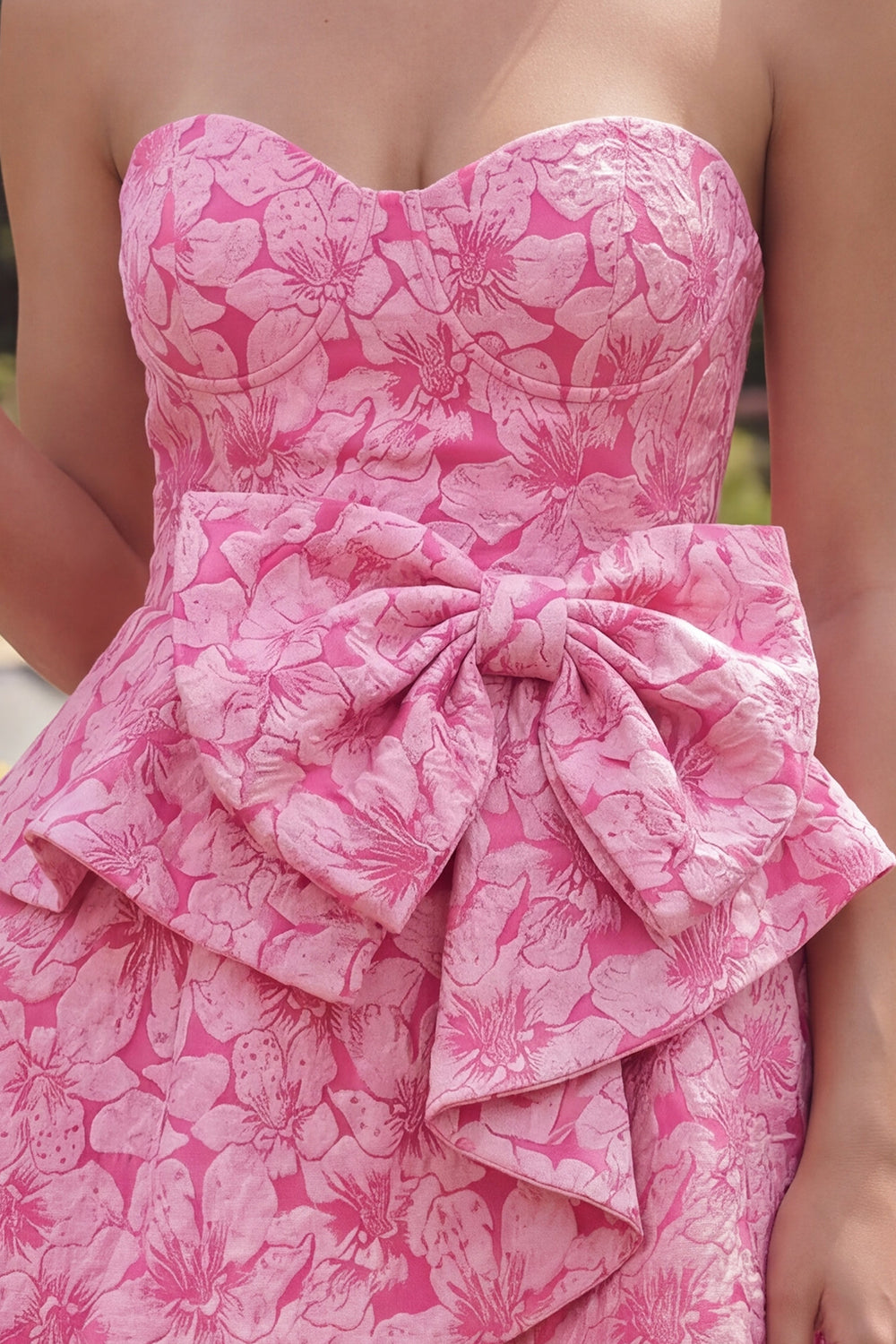 A Line Floral Fuchsia Ruffled Short Sweetheart Homecoming Dress with Bow