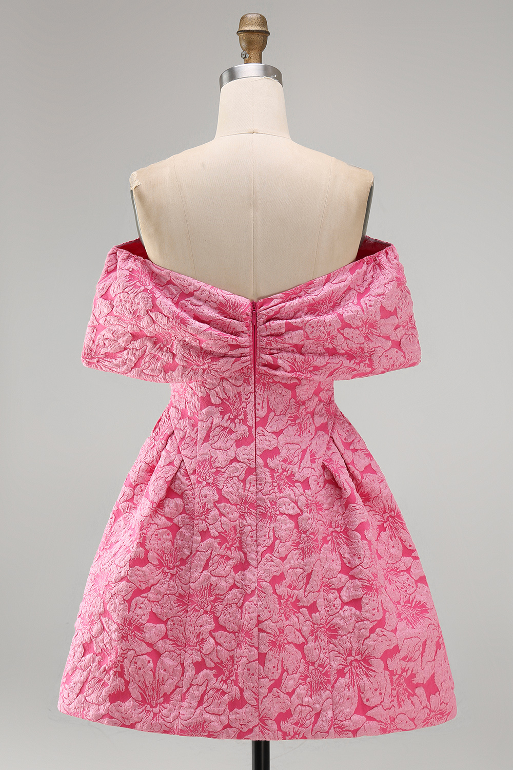 Fuchsia Floral Off the Shoulder A Line Mini Homecoming Dress with Bow