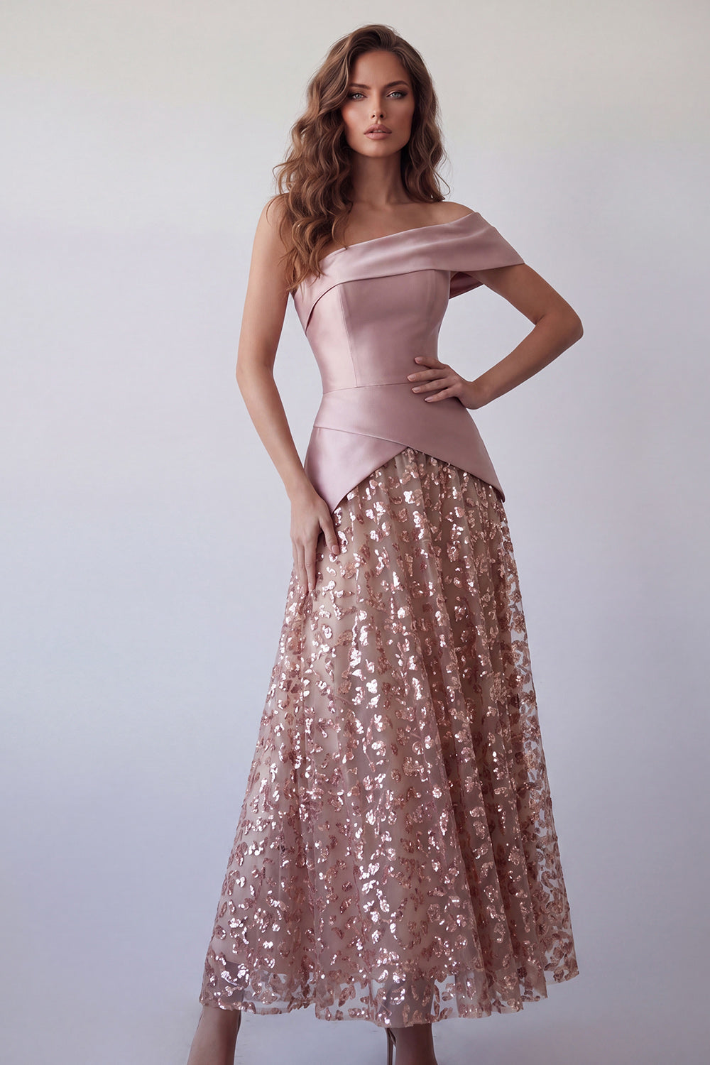 Sparkly Light Purple One Shoulder Long A Line Evening Dress with Sequins