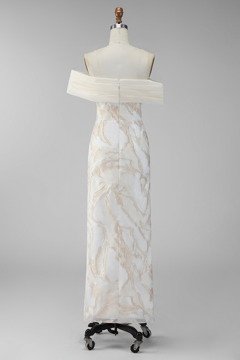 Champagne Off the Shoulder Sheath Long Wedding Guest Dress