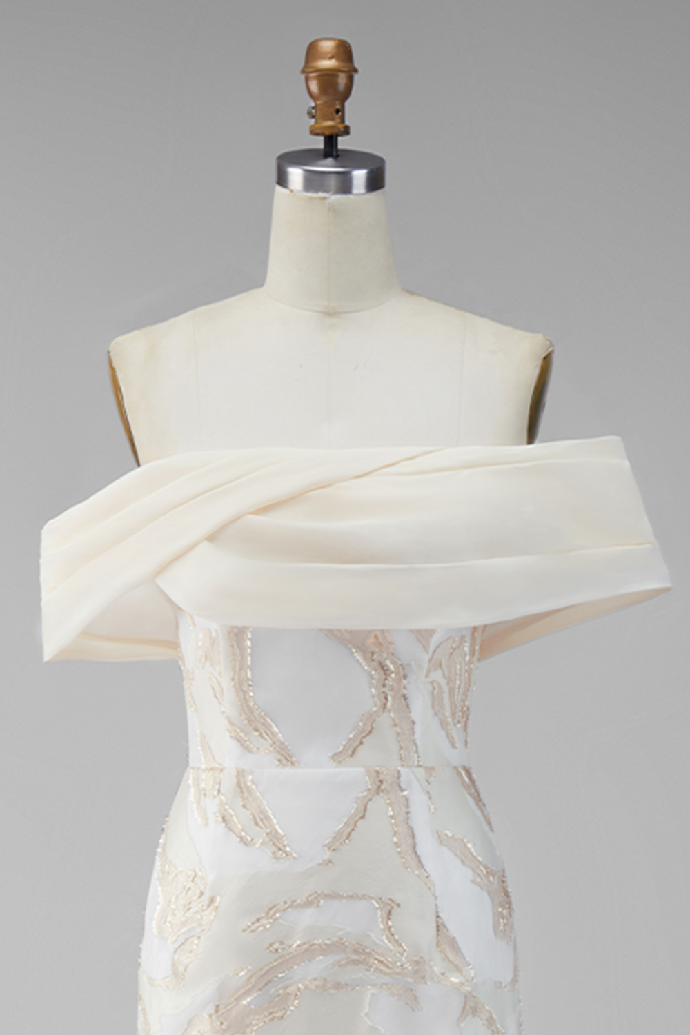 Champagne Off the Shoulder Sheath Long Wedding Guest Dress