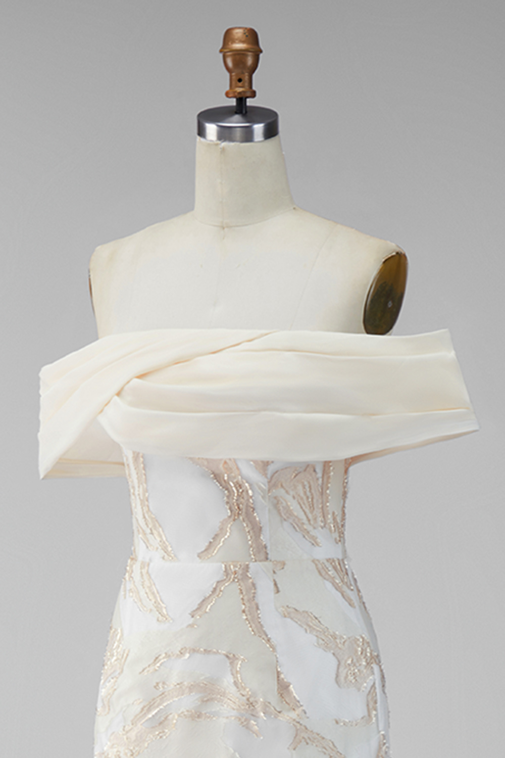 Champagne Off the Shoulder Sheath Long Wedding Guest Dress