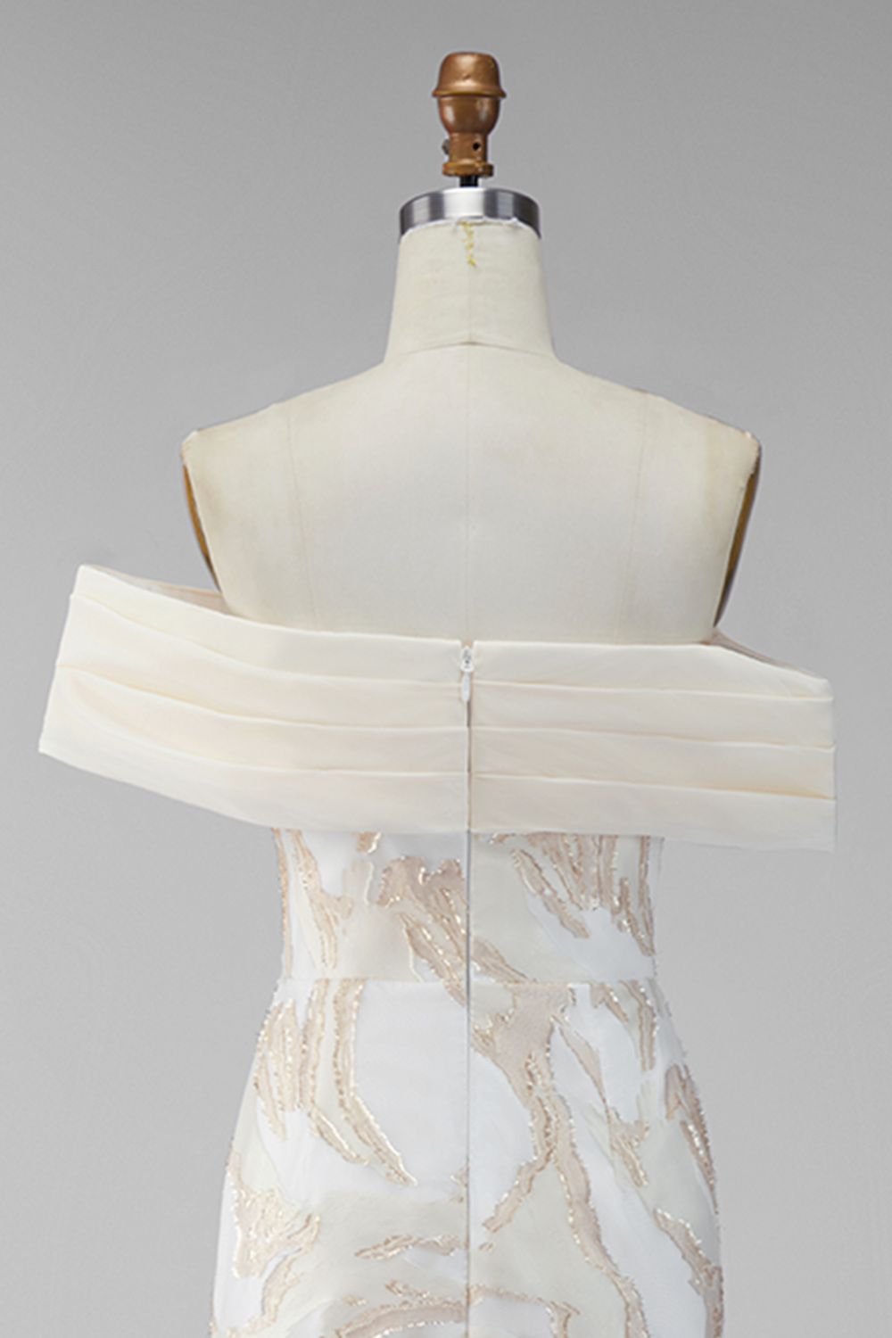 Champagne Off the Shoulder Sheath Long Wedding Guest Dress
