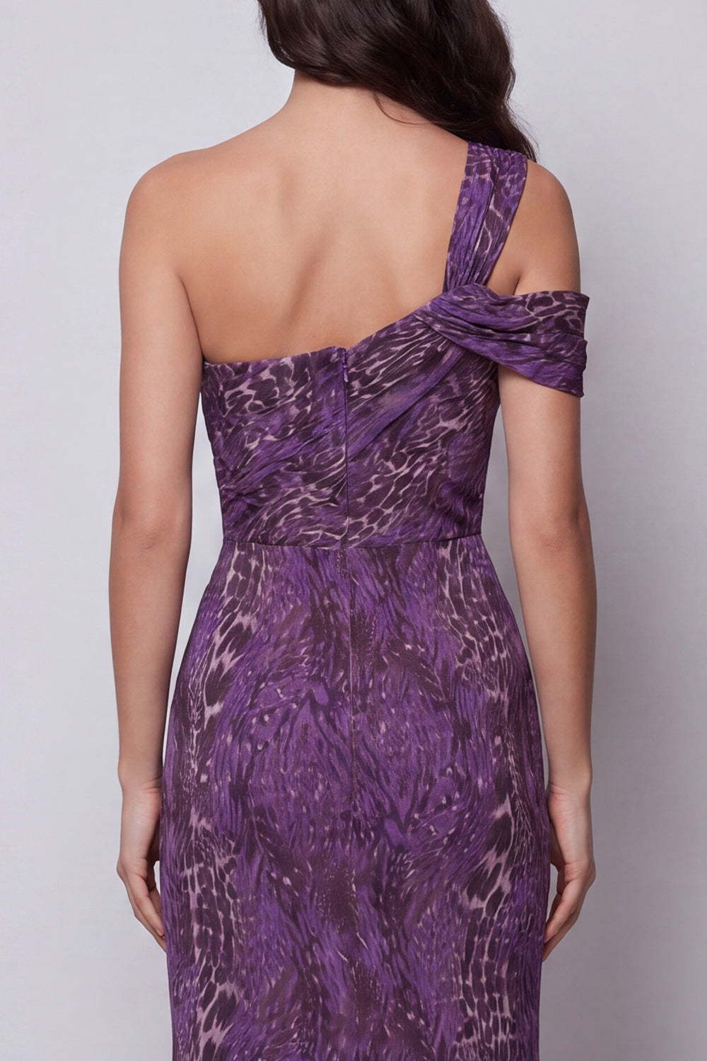 Purple Leopard Printed One Shoulder Mermaid Long Wedding Guest Dress