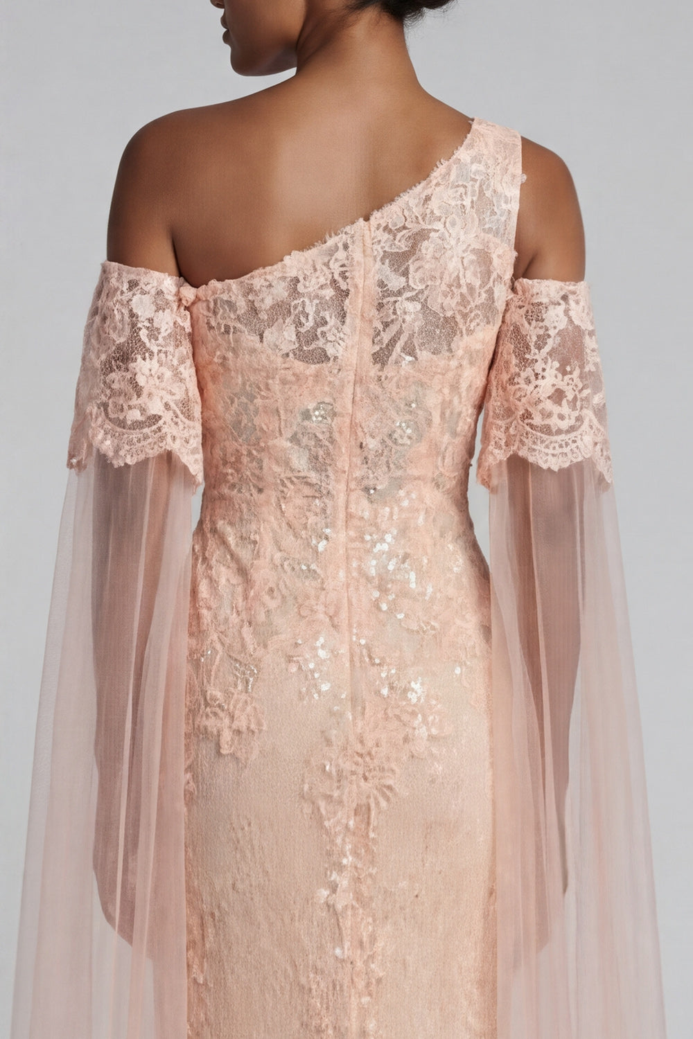 Sparkly Peach Beaded  Mermaid FloralLong Evening Dress with Cape