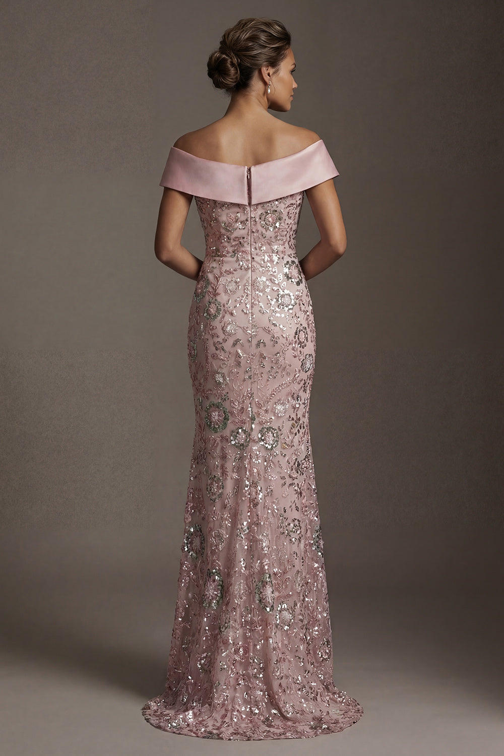 Sparkly Pink Beaded Off the Shoulder Mermaid Long Evening Dress