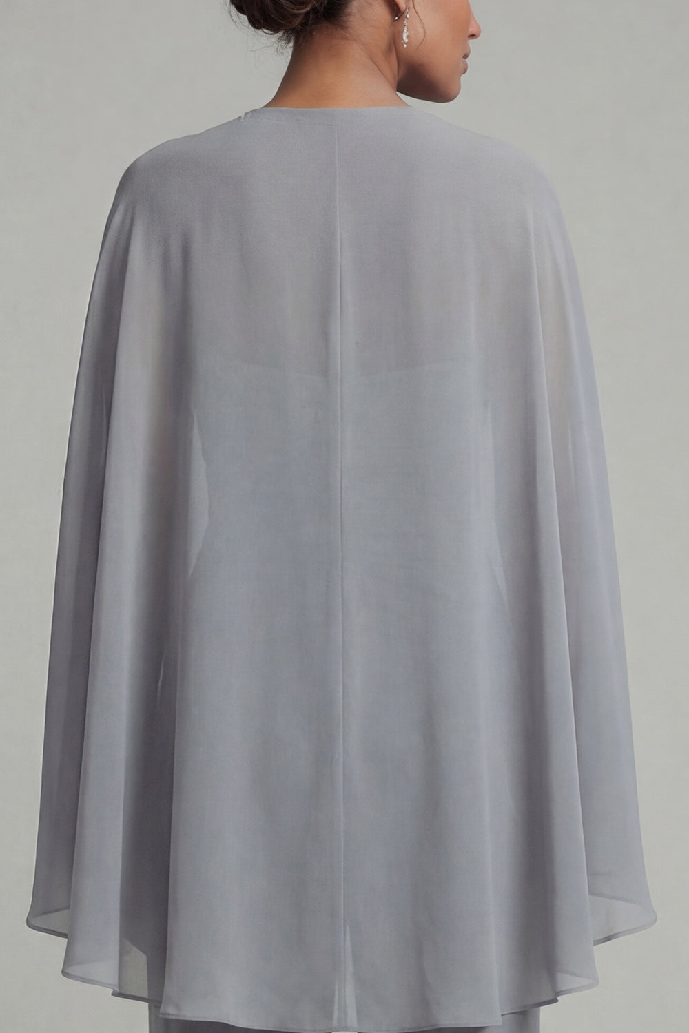 Sparkly Grey Blue Halter Ruched Floral Evening Jumpsuits with Cape