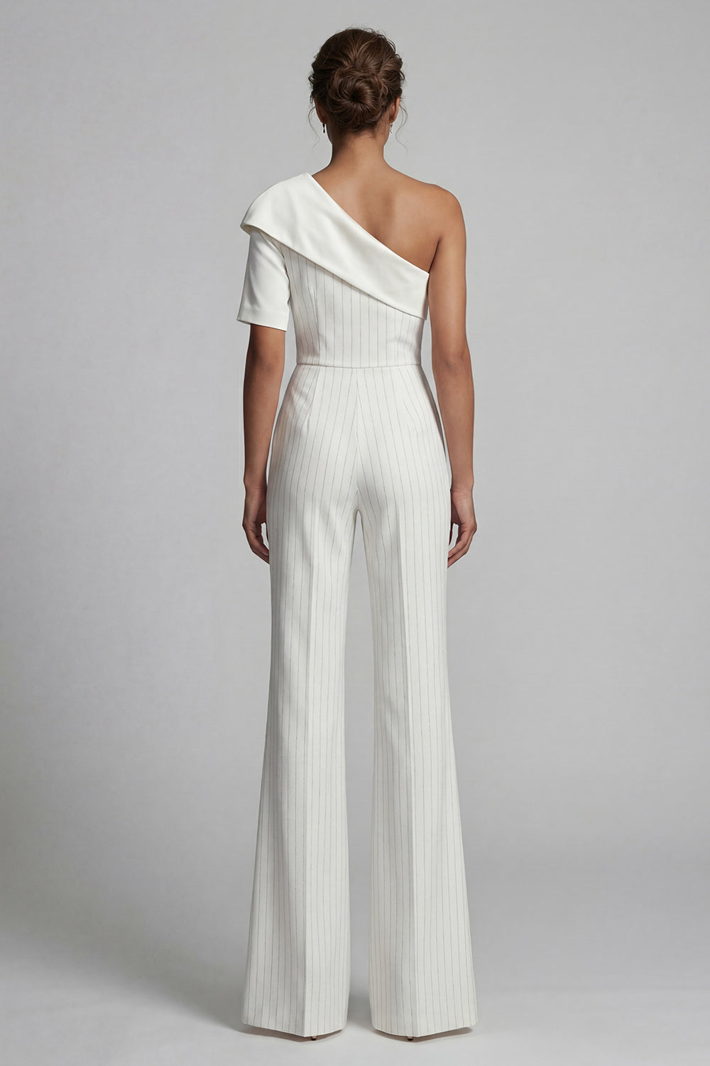 Sparkly White One Shoulder Formal Jumpsuits with Pockets
