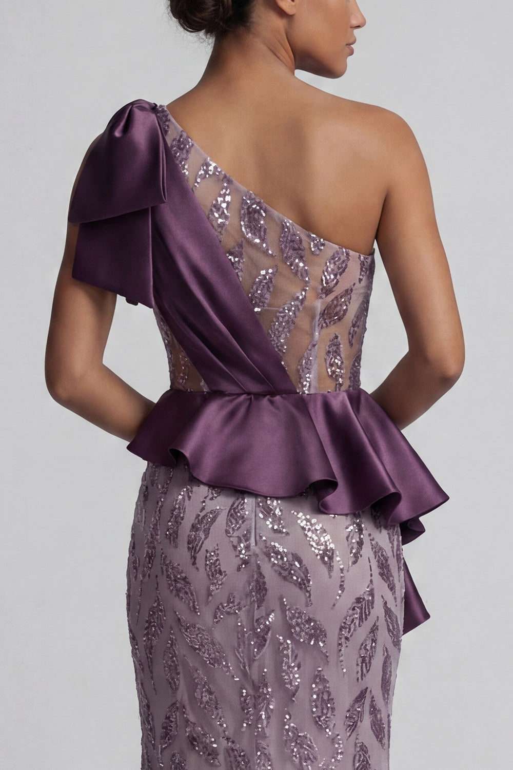 Sparkly Purple Ruffled Beaded Mermaid Long Evening Dress with Slit