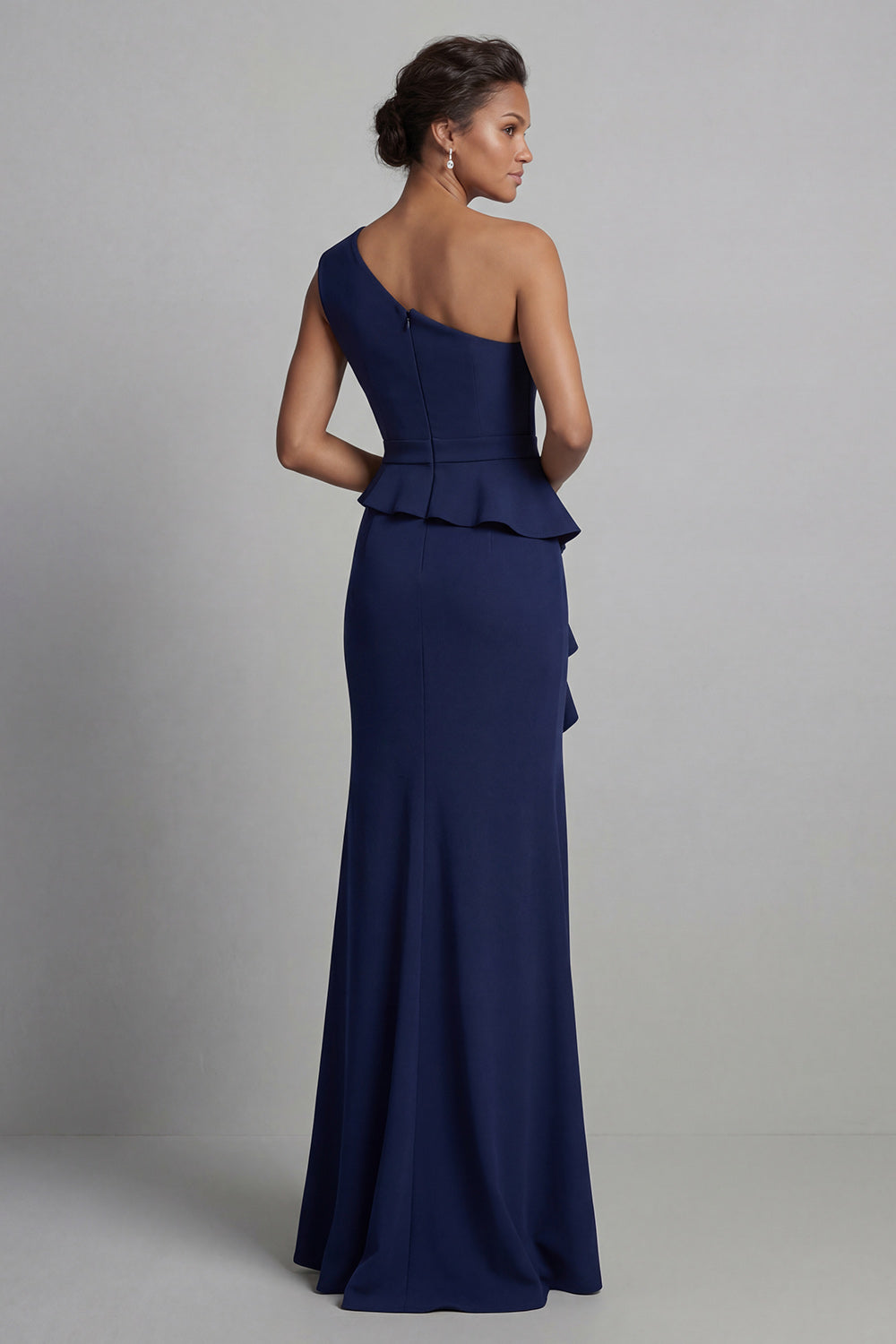 Sparkly Navy One Shoulder Mermaid Long Evening Dress with Ruffles