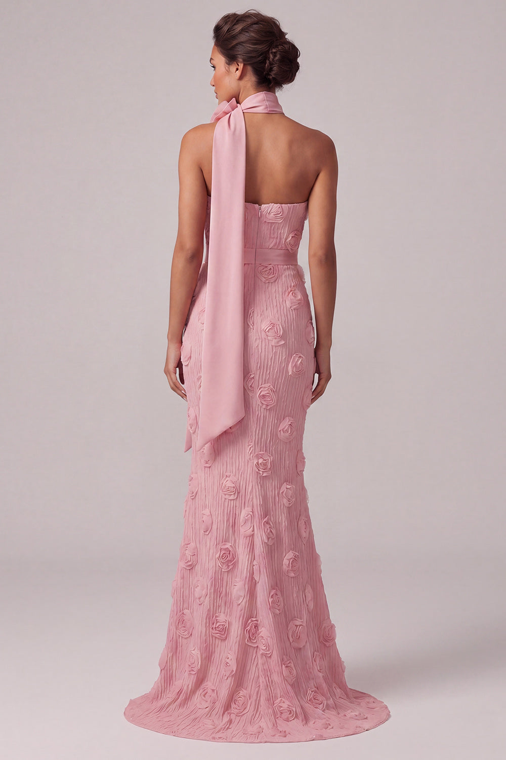 Pink Strapless Mermaid Floral Long Wedding Guest Dress with 3D Flowers