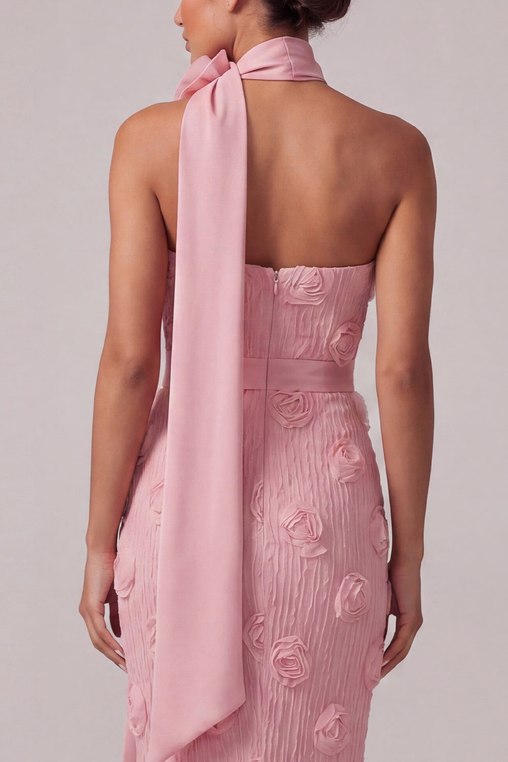 Pink Strapless Mermaid Floral Long Wedding Guest Dress with 3D Flowers