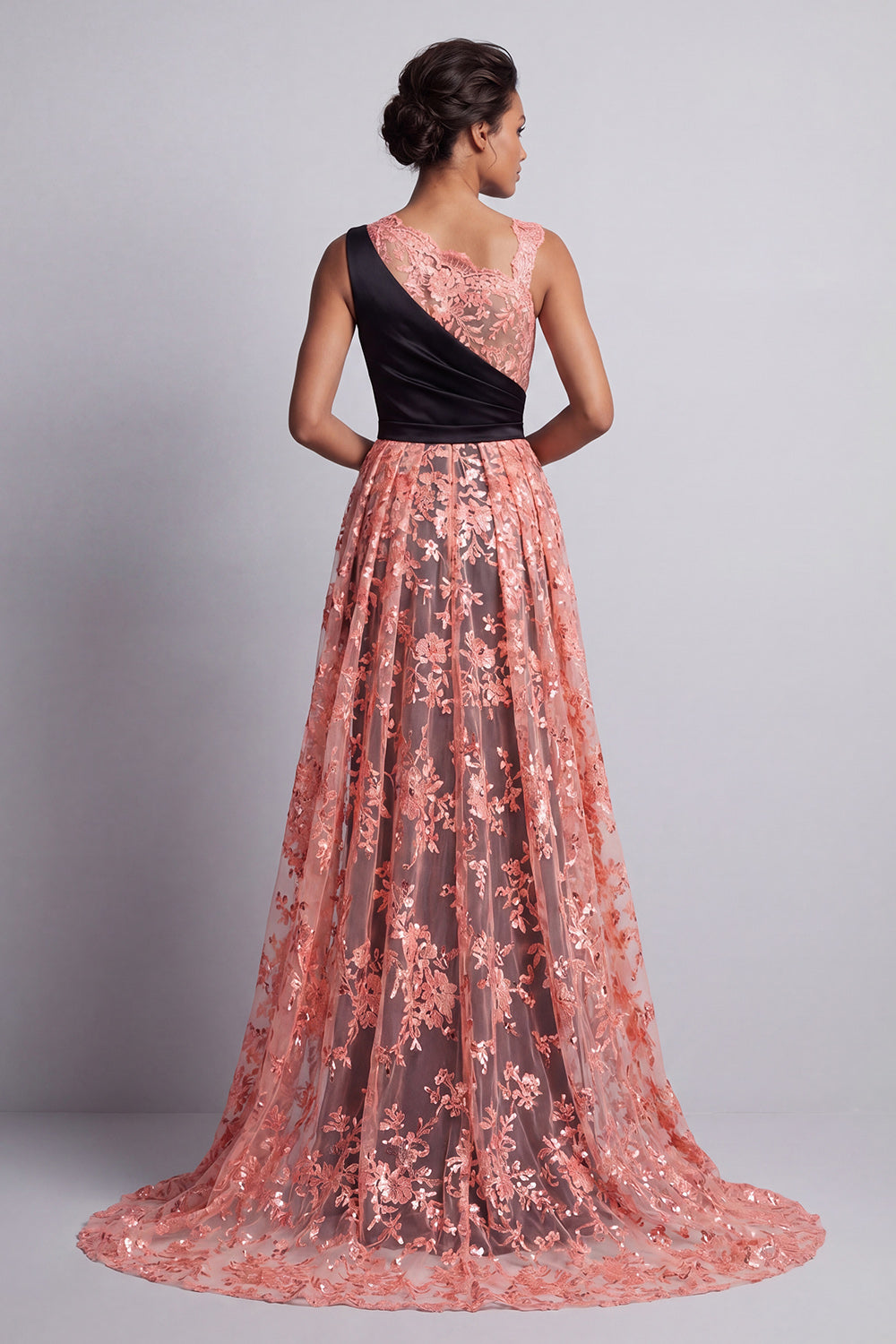 Sparkly Watermelon Floral Mermaid Long Wedding Guest Dress with Cape